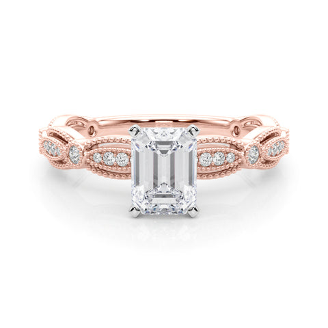 Rose gold Radiant Solitaire Milgrain Diamond Engagement Ring with Bezel and Marquise Band