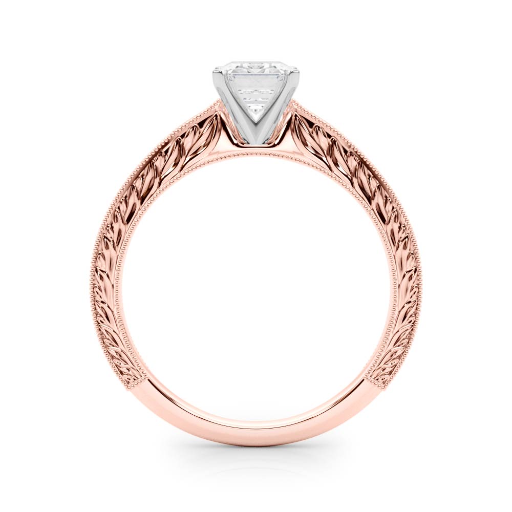 Rose gold Radiant Solitaire Milgrain Engraved Band with Four-Prong Setting 1