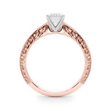 Rose gold Radiant Solitaire Milgrain Engraved Band with Four-Prong Setting 1