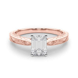 Rose gold Radiant Solitaire Milgrain Engraved Band with Four-Prong Setting