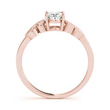 Rose gold Radiant Solitaire Milgrain Leaf Band with Prong Setting 1
