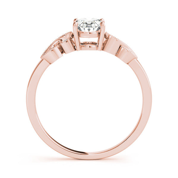 Rose gold Pear Solitaire Milgrain Leaf Band with Prong Setting