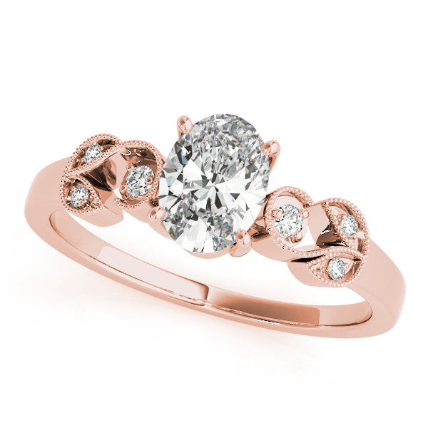 Rose gold Pear Solitaire Milgrain Leaf Band with Prong Setting