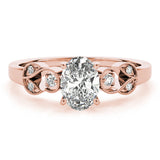 Rose gold Radiant Solitaire Milgrain Leaf Band with Prong Setting