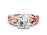 Rose gold Radiant Solitaire Milgrain Leaf Band with Prong Setting_3