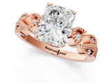 Rose gold Radiant Solitaire Milgrain Leaf Band with Prong Setting_4