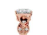 Rose gold Radiant Solitaire Milgrain Leaf Band with Prong Setting_8