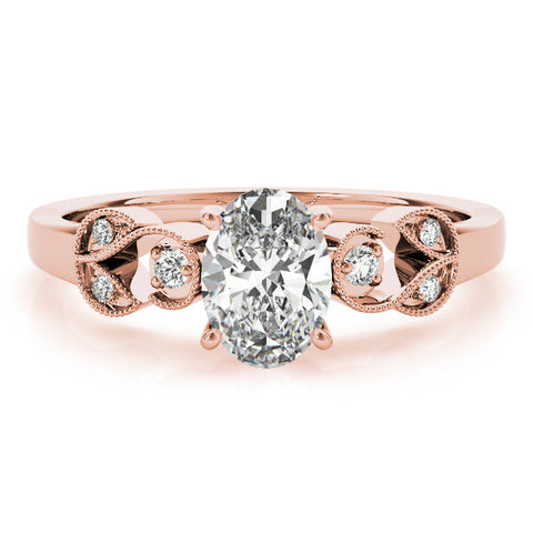 Rose gold Radiant Solitaire Milgrain Leaf Band with Prong Setting