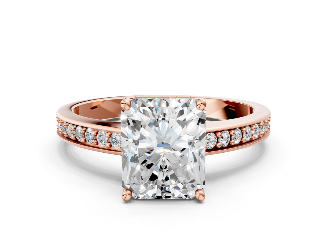 Rose gold Radiant Solitaire Pavé Band Prong Setting Ring_20