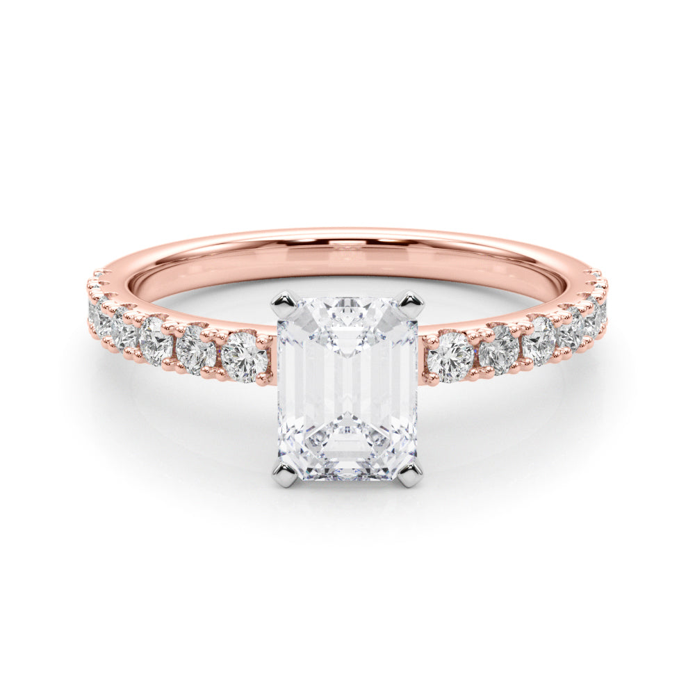 Rose gold Radiant Solitaire Pavé Band with Four-Prong Setting