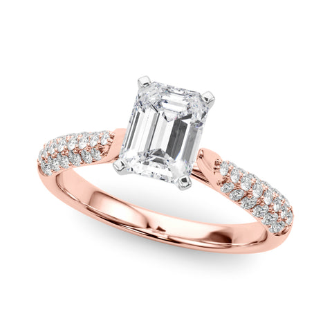 Rose gold Radiant Solitaire Pavé Diamond Engagement Ring with Four-Prong Setting 2