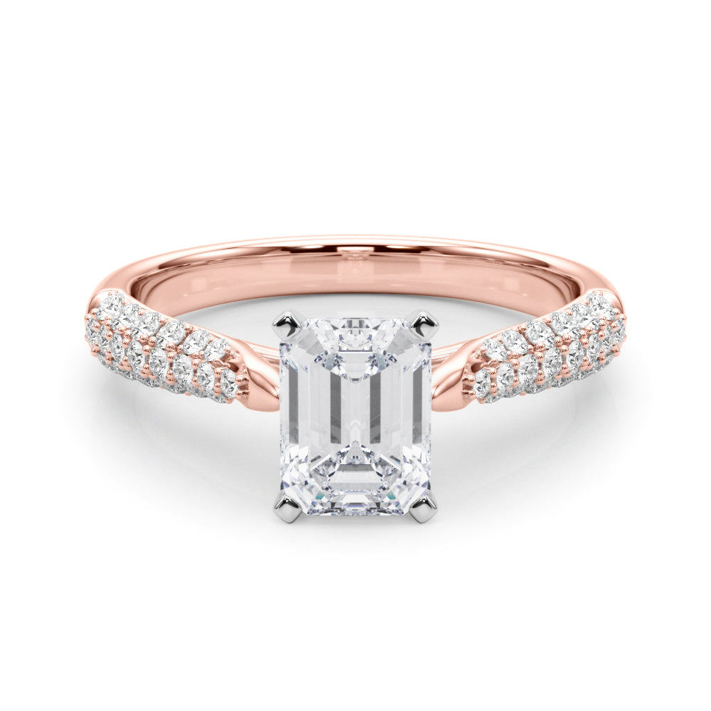 Rose gold Radiant Solitaire Pavé Diamond Engagement Ring with Four-Prong Setting