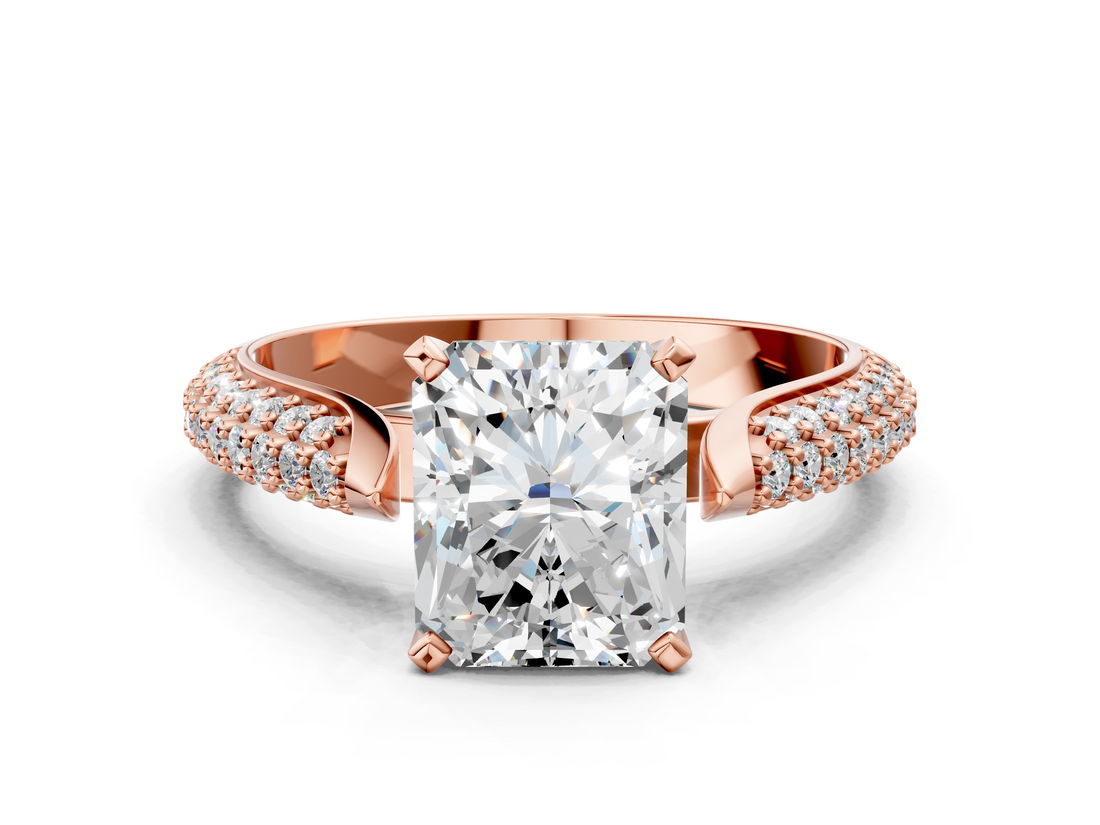 Rose gold Radiant Solitaire Pavé Diamond Engagement Ring with Four-Prong Setting_130
