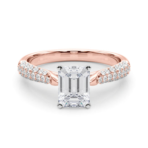 Rose gold Radiant Solitaire Pavé Diamond Engagement Ring with Four-Prong Setting