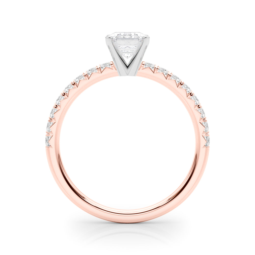 Rose gold Radiant Solitaire Pave Diamond Engagement Ring with Four-Prong Setting 1