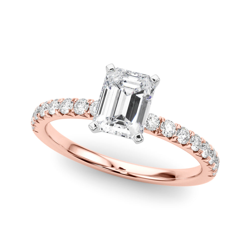 Rose gold Radiant Solitaire Pave Diamond Engagement Ring with Four-Prong Setting 2