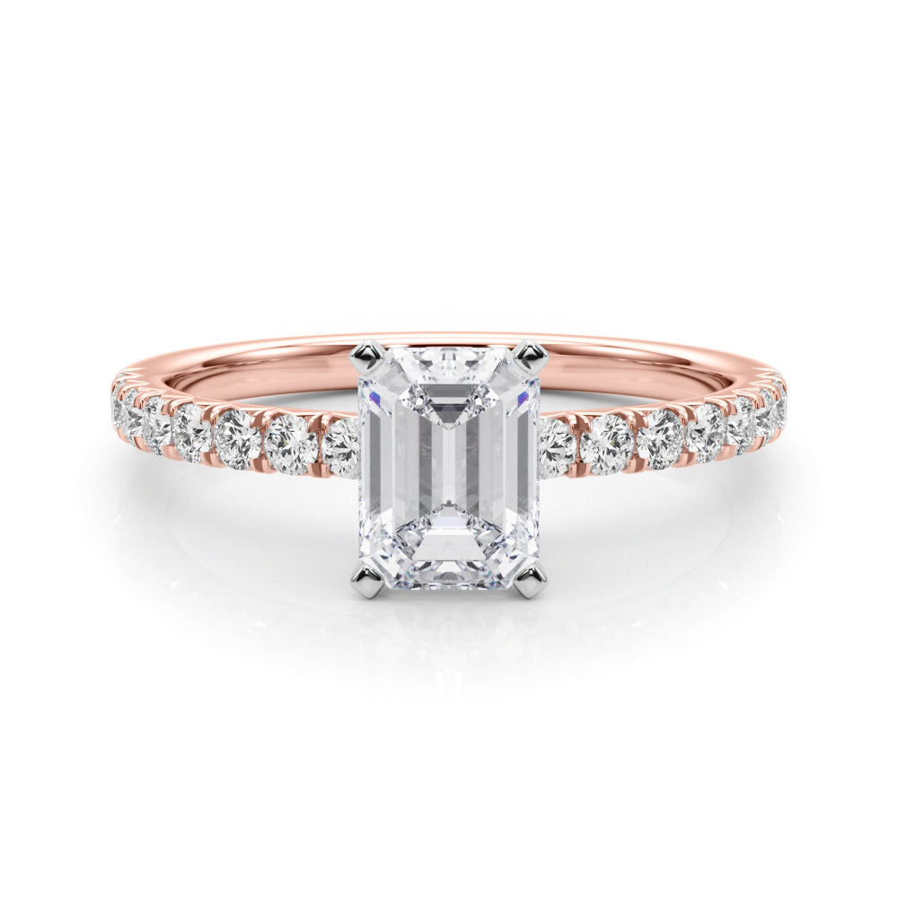 Rose gold Radiant Solitaire Pave Diamond Engagement Ring with Four-Prong Setting