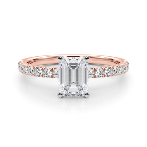 Rose gold Radiant Solitaire Pave Diamond Engagement Ring with Four-Prong Setting