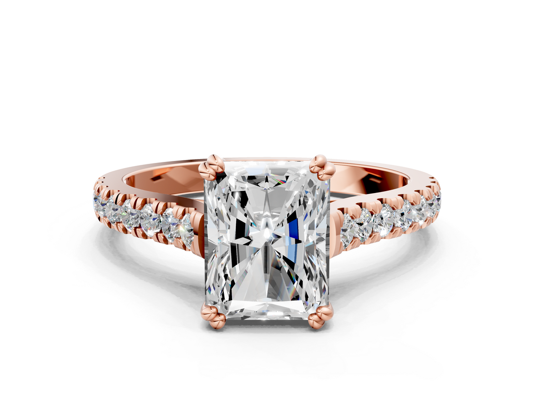 Rose gold Radiant Solitaire Pave Diamond Engagement Ring with Prong Setting_33