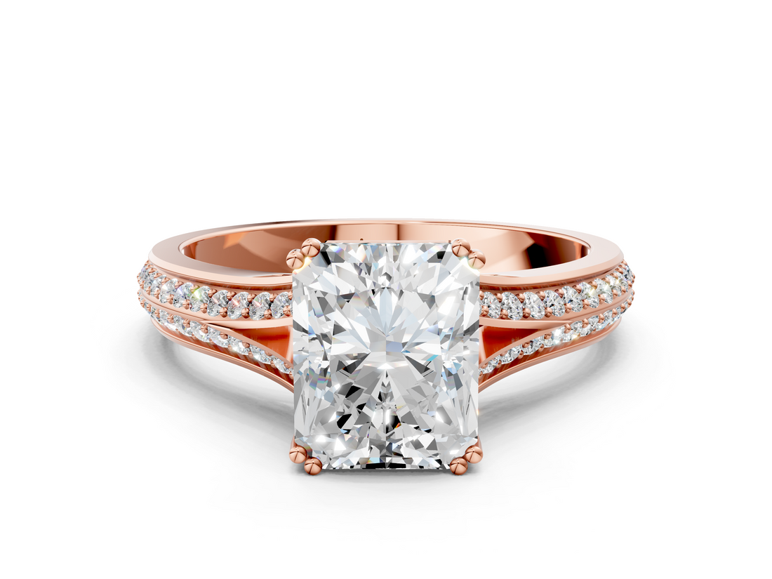 Rose gold Radiant Solitaire Pave Split Shank Engagement Ring with Six-Prong Setting_41