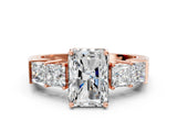 Rose gold Radiant Solitaire Princess Side Stone Engraved Band Prong Setting Ring_3