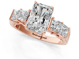 Rose gold Radiant Solitaire Princess Side Stone Engraved Band Prong Setting Ring_4