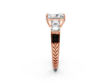 Rose gold Radiant Solitaire Princess Side Stone Engraved Band Prong Setting Ring_5