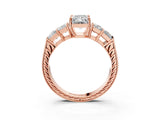 Rose gold Radiant Solitaire Princess Side Stone Engraved Band Prong Setting Ring_6