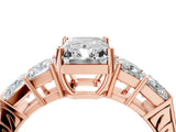 Rose gold Radiant Solitaire Princess Side Stone Engraved Band Prong Setting Ring_7