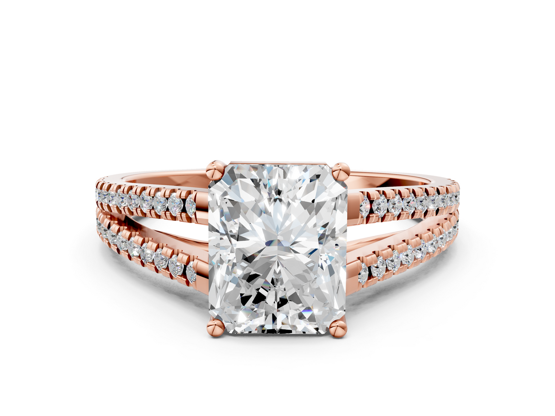 Rose gold Radiant Solitaire Split Shank Pavé Diamond Engagement Ring_291