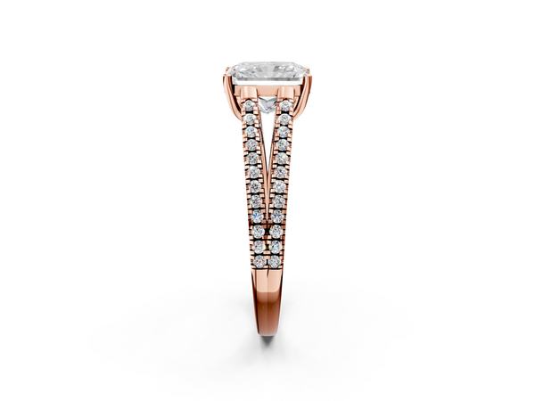 Rose Gold Radiant Cut Split Shank Solitaire Engagement Ring Setting with Double Pave Strands