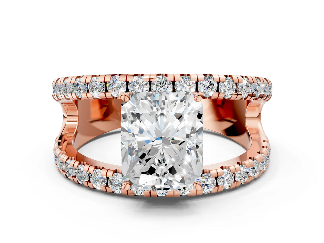 Rose gold Radiant Solitaire Split Shank Pave Diamond Ring_49