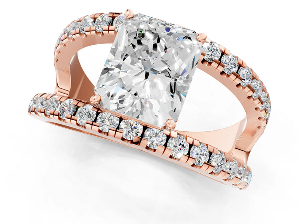Rose gold Radiant Solitaire Split Shank Pave Diamond Ring