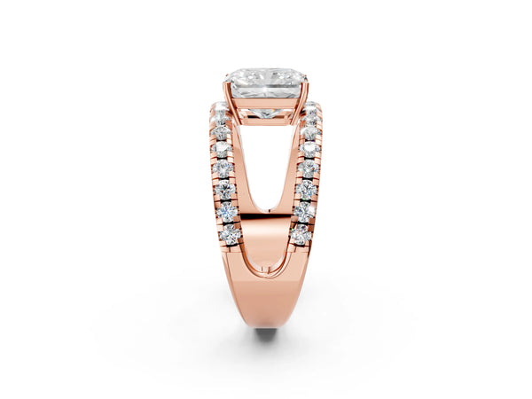 Rose gold Radiant Solitaire Split Shank Pave Diamond Ring
