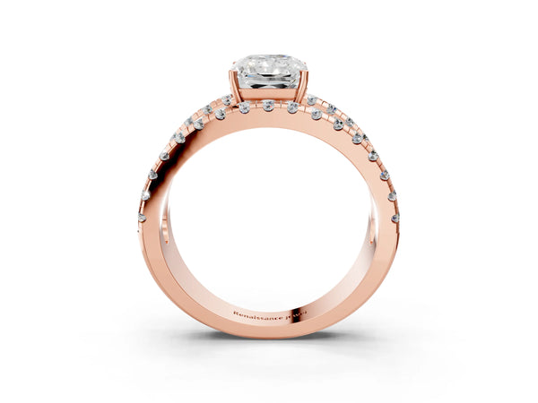 Rose gold Radiant Solitaire Split Shank Pave Diamond Ring