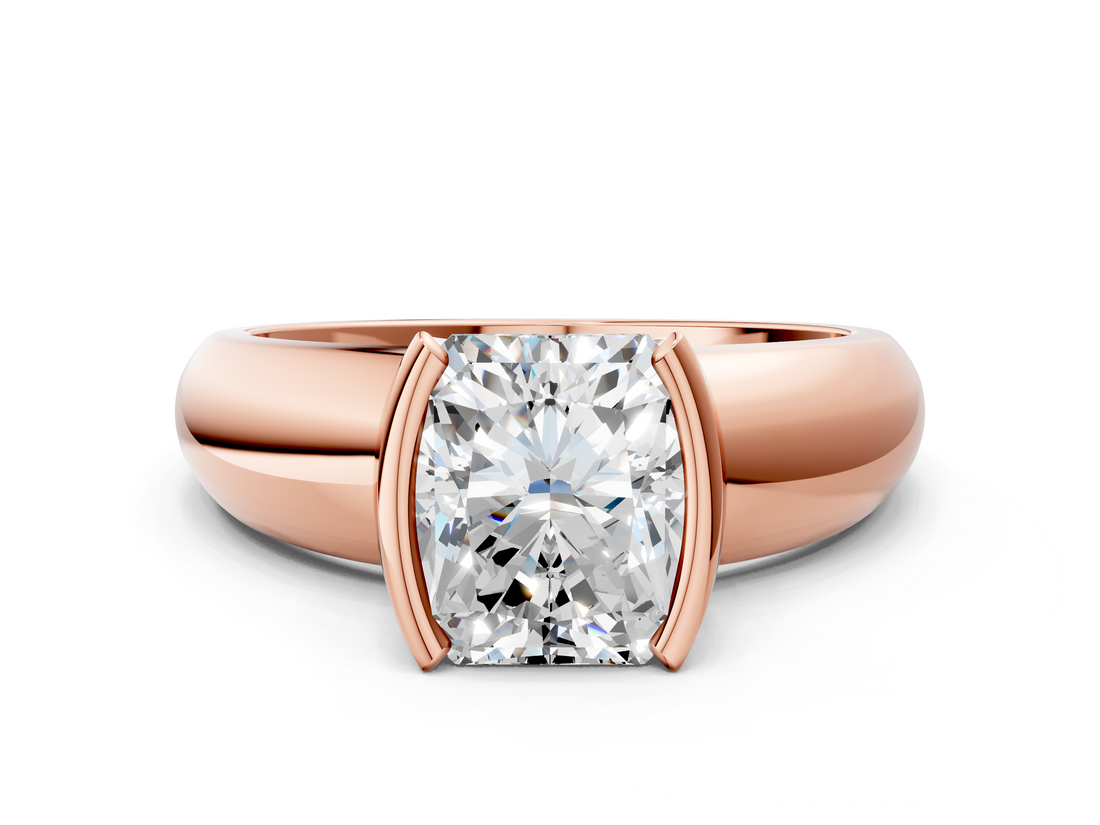 Rose gold Radiant Solitaire Tension Set Diamond Ring with Wide Band_36