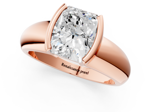 Rose gold Radiant Solitaire Tension Set Diamond Ring with Wide Band