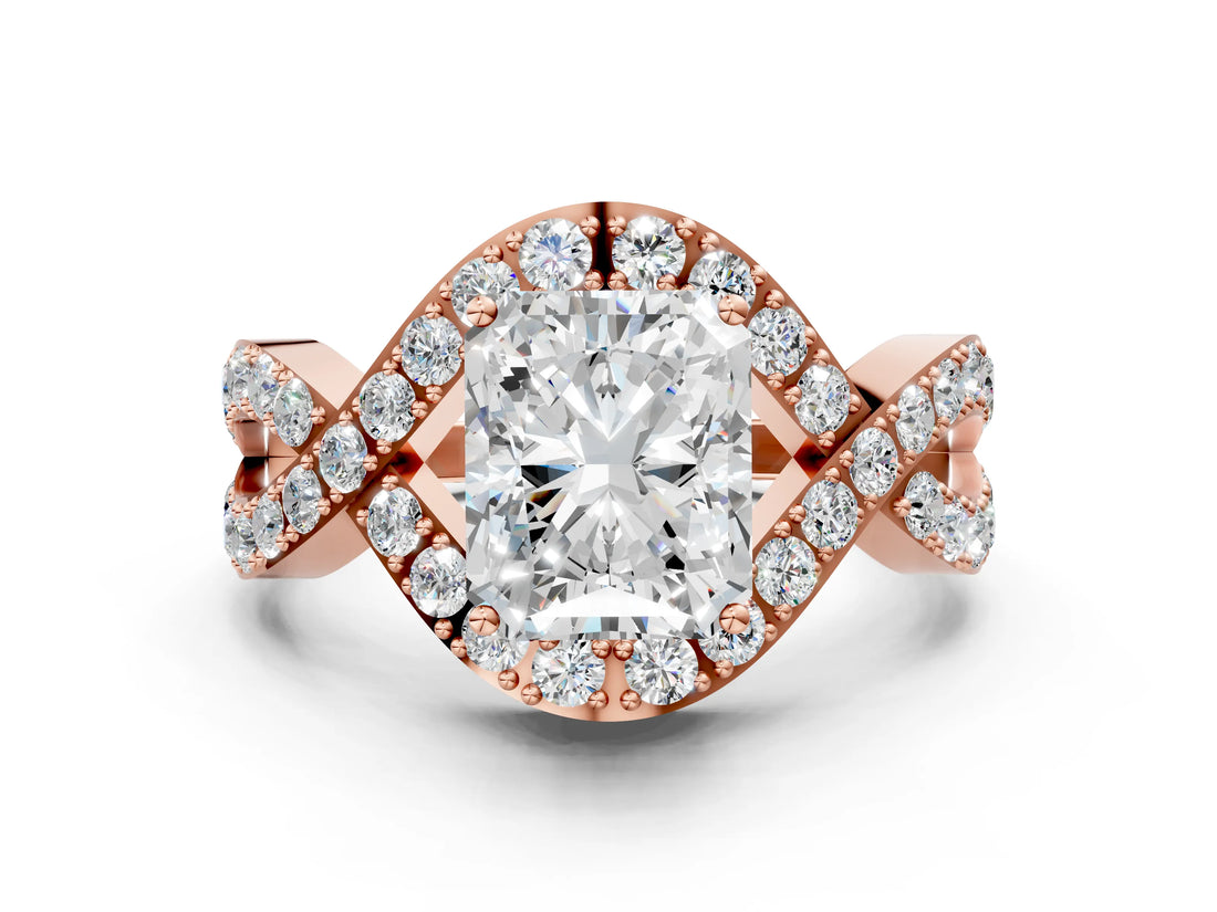 Rose gold Radiant Solitaire Twist Band Pavé Diamond Engagement Ring_32