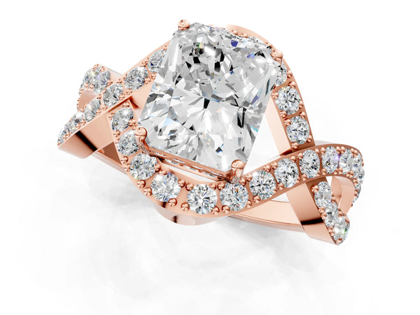 Rose Gold Radiant Cut Infinity Twist Engagement Ring Setting with Pave Ribbons