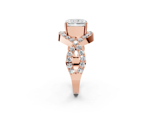 Rose Gold Radiant Cut Infinity Twist Engagement Ring Setting with Pave Ribbons