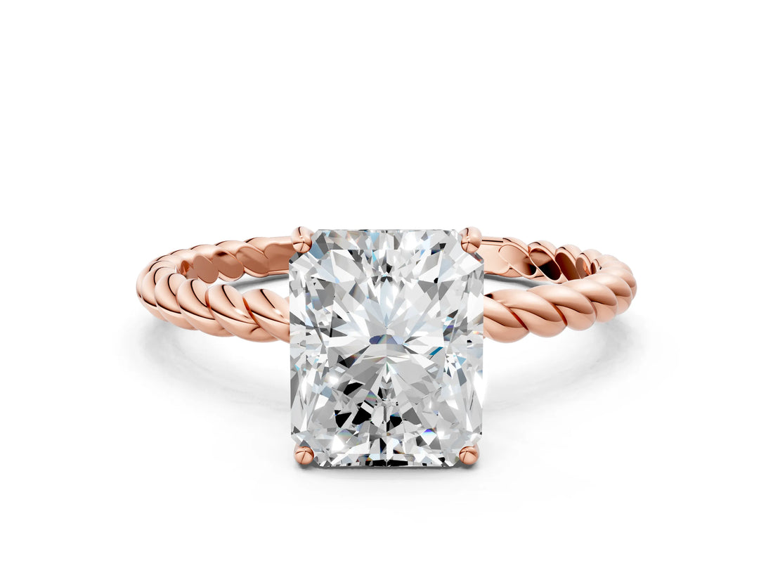Rose gold Radiant Solitaire Twist Band Ring with Four-Prong Setting_88