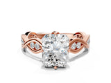 Rose gold Radiant Solitaire Twist Band with Leaf Prong Setting 1