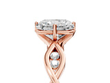 Rose gold Radiant Solitaire Twist Band with Leaf Prong Setting