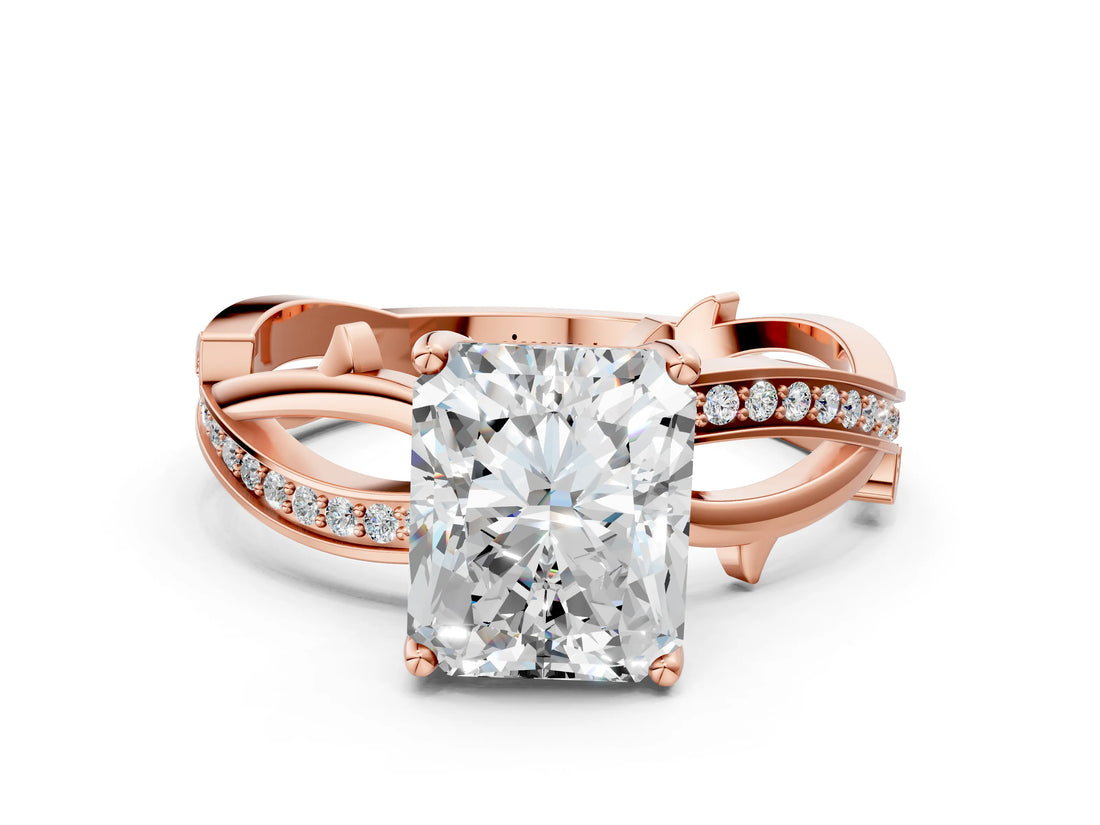 Rose gold Radiant Solitaire Twist Band with Pavé Accents and Four-Prong Setting_19