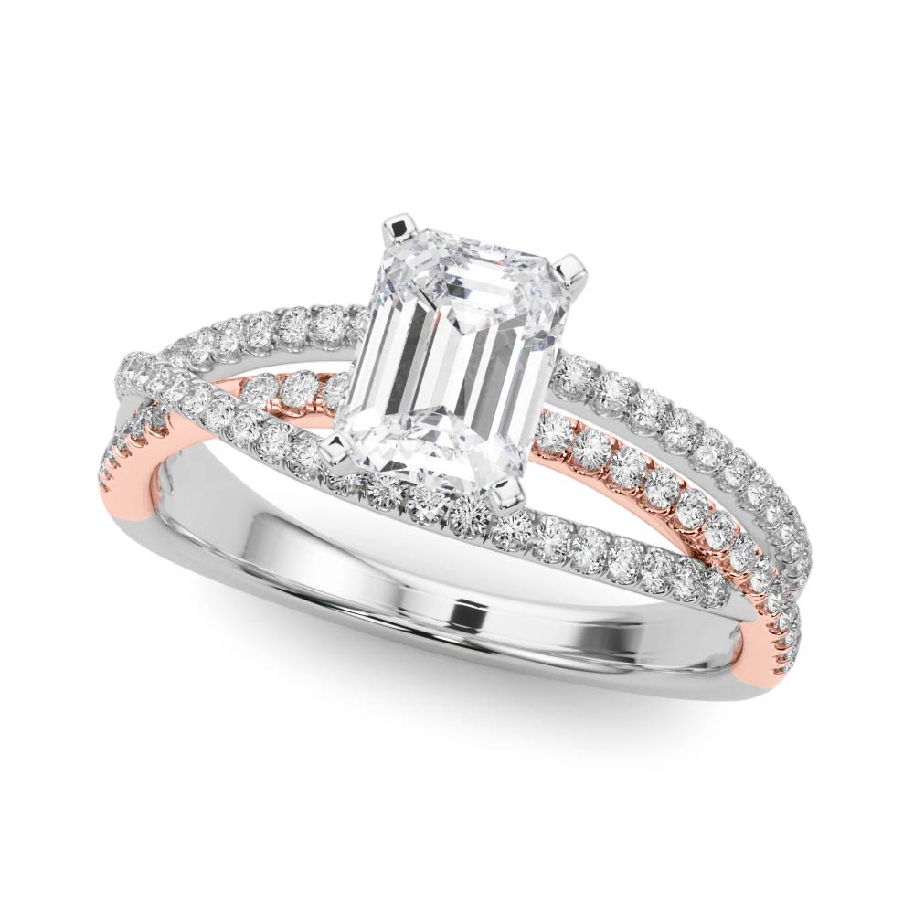 Rose gold Radiant Solitaire Twist Band with Pavé Setting and Four-Prong Setting 2