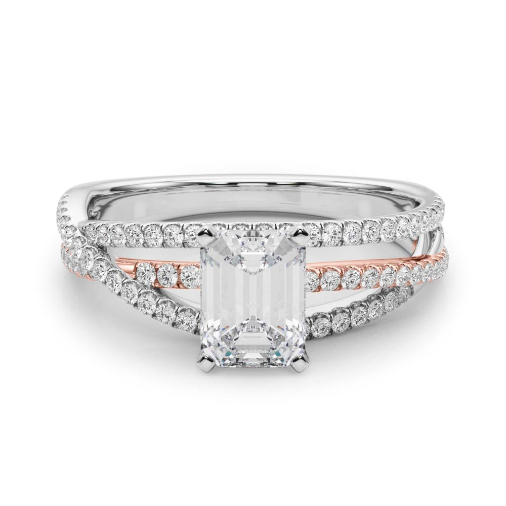 Rose gold Radiant Solitaire Twist Band with Pavé Setting and Four-Prong Setting