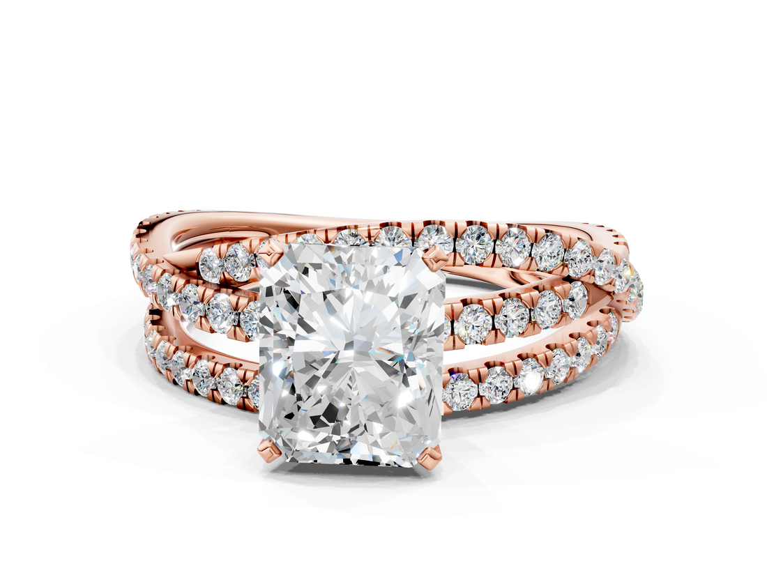 Rose gold Radiant Solitaire Twist Band with Pavé Setting and Four-Prong Setting_112