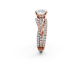 Rose gold Radiant Solitaire Twist Band with Pavé Setting and Four-Prong Setting_114