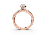 Rose gold Radiant Solitaire Twist Band with Pavé Setting and Four-Prong Setting_115