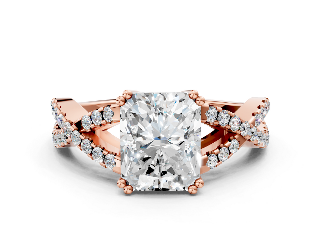 Rose gold Radiant Solitaire Twist Band with Pavé Setting and Four-Prong Setting_17